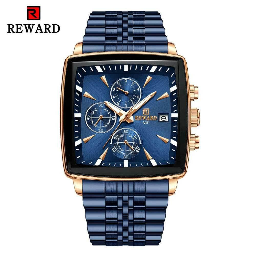 🕶️ REWARD – Montre Homme Quartz Rectangle Bleue Étanche Luxe - Legeekshop