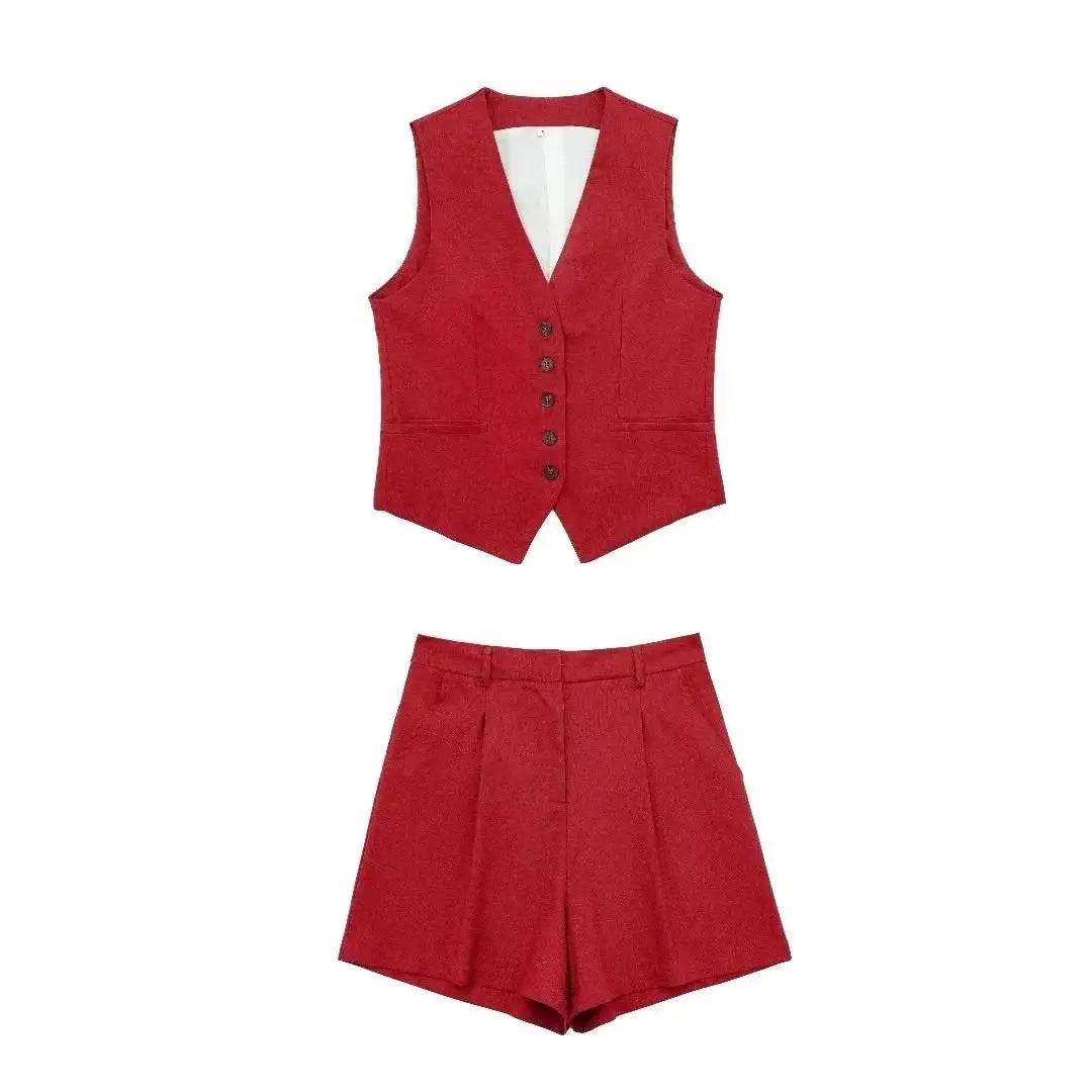 👗 Ensemble deux pièces femme – Gilet sans manches & short à poches - Legeekshop