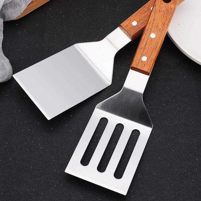 🍳 Spatule Professionnelle Inox & Bois – Pour Steak, Crêpes & Teppanyaki - Legeekshop