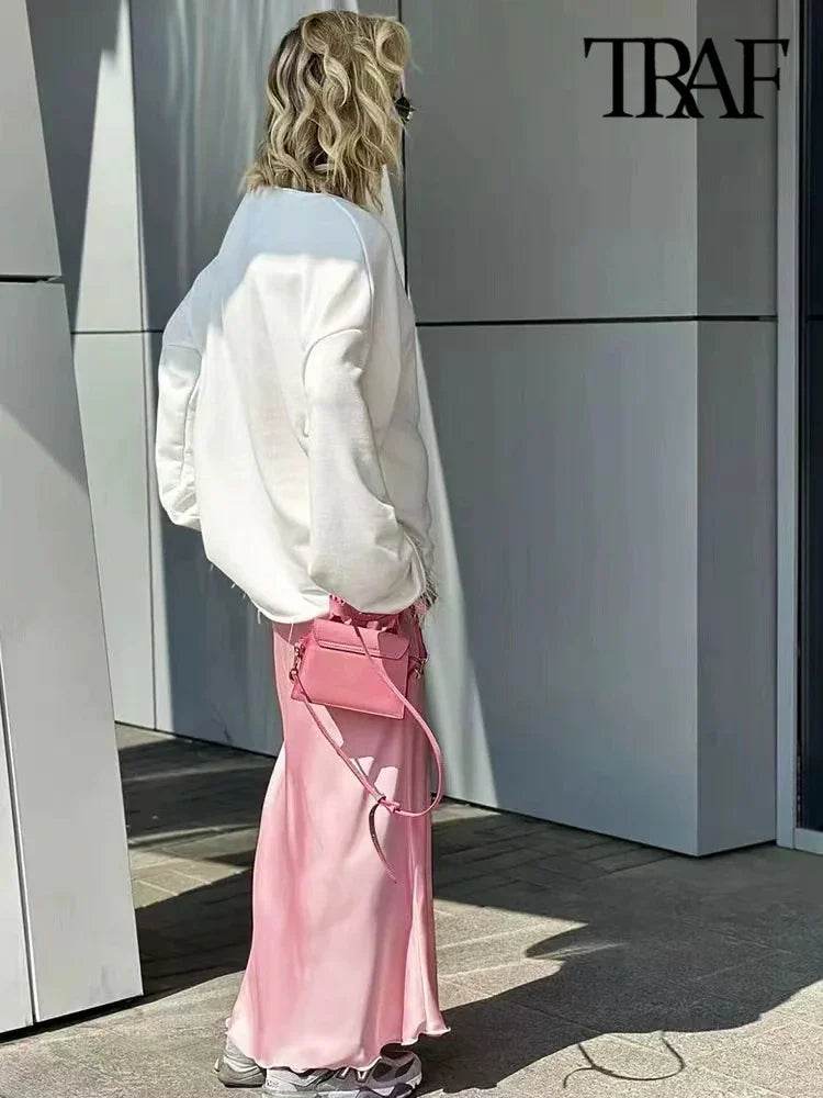 Jupe Mi-Longue Satin Fluide pour Femme, Taille Haute, Ceinture Élastique | ASDS | Wayne Outfitters - Legeekshop