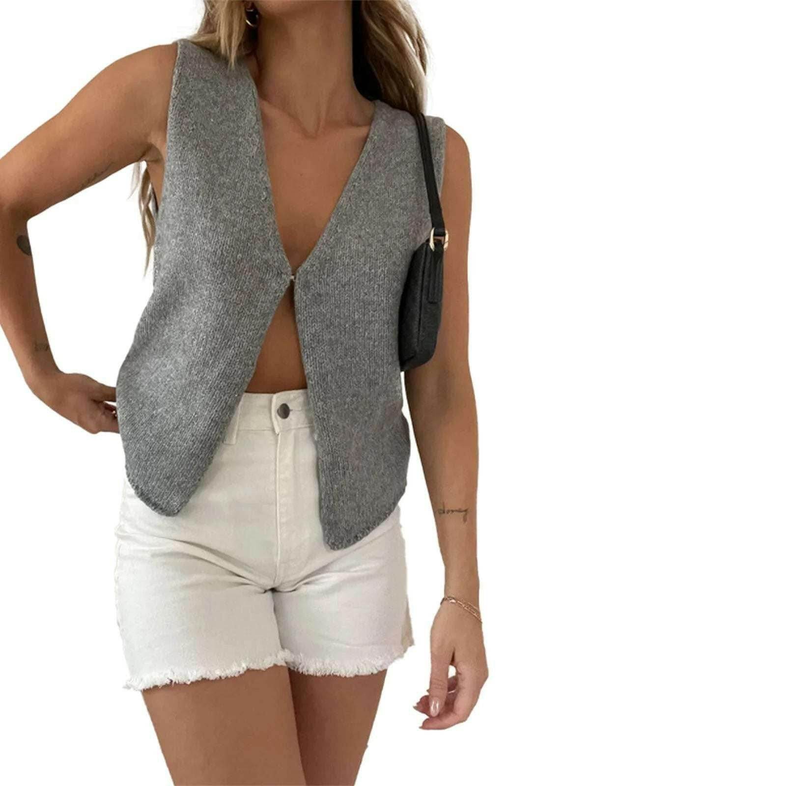🧶 Pull gilet tricoté Y2K – Débardeur sans manches avec nœud papillon - Legeekshop