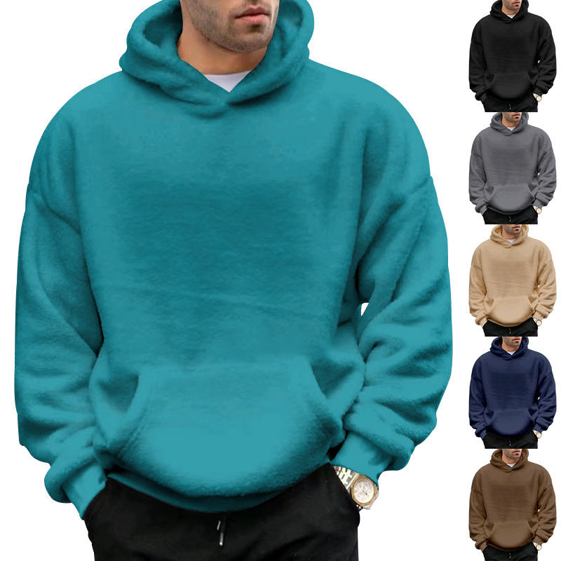 Sweat Capuche Homme Velours Double Face Poches Peluche