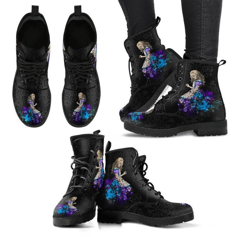 Bottes Combat Gothiques Cuir Vegan Imprimé Punk Martin
