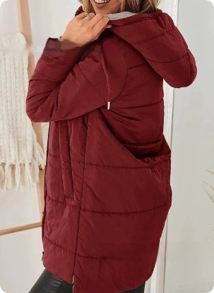 Veste Longue Femme Capuche Poches Coton Loose