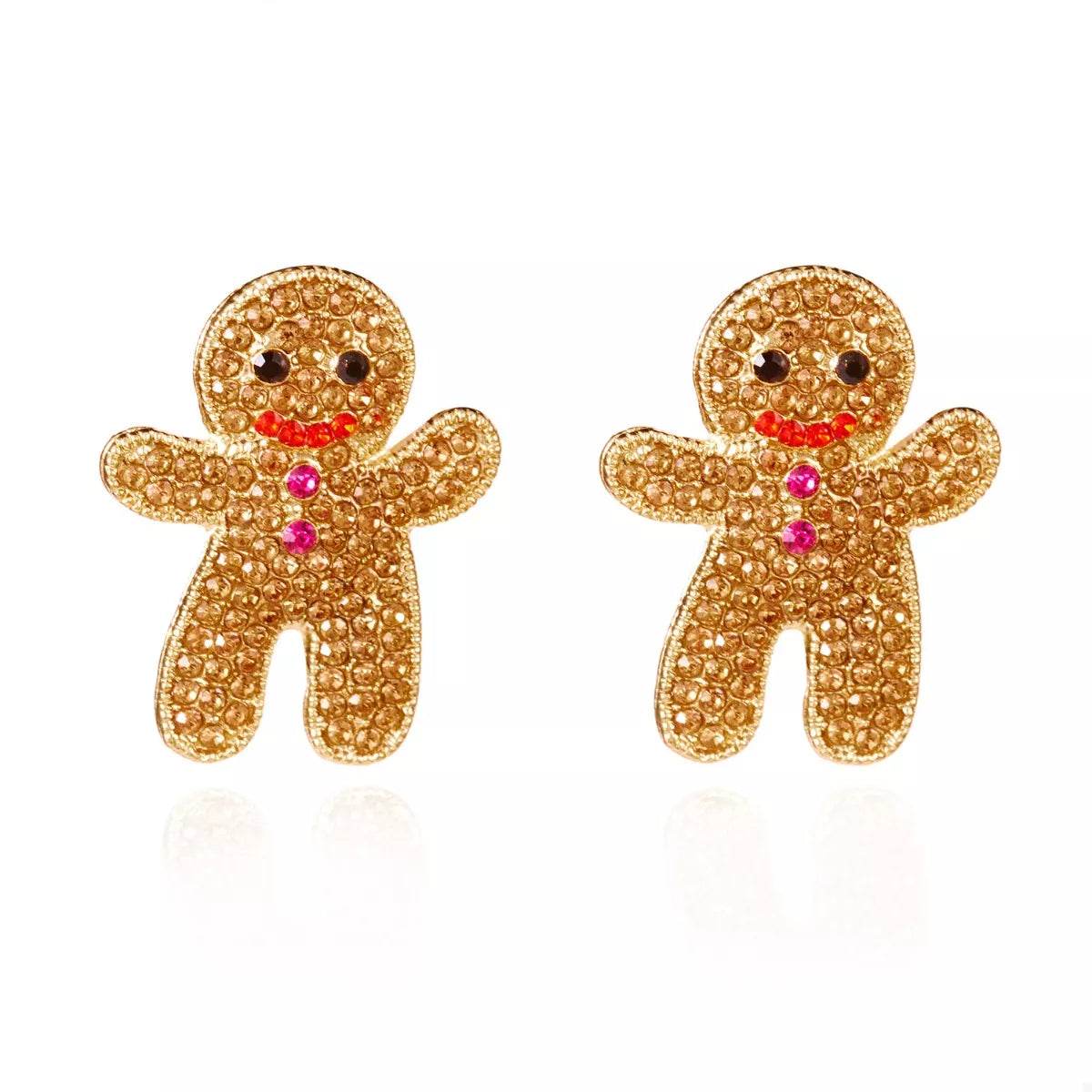Boucles d’oreilles pain d’épices en forme de bonhomme avec strass brillants et détails colorés