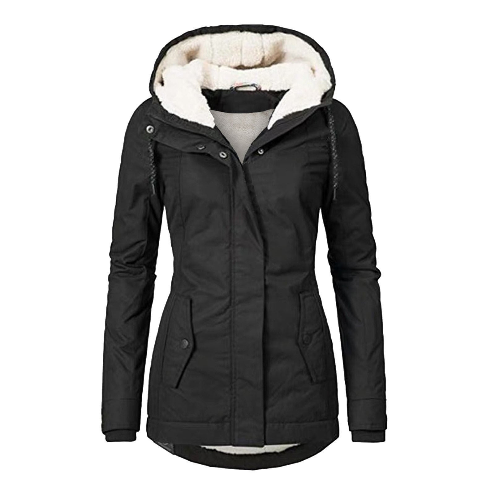 Veste Hiver Capuche Polaire Chaude Poches Zip Femme