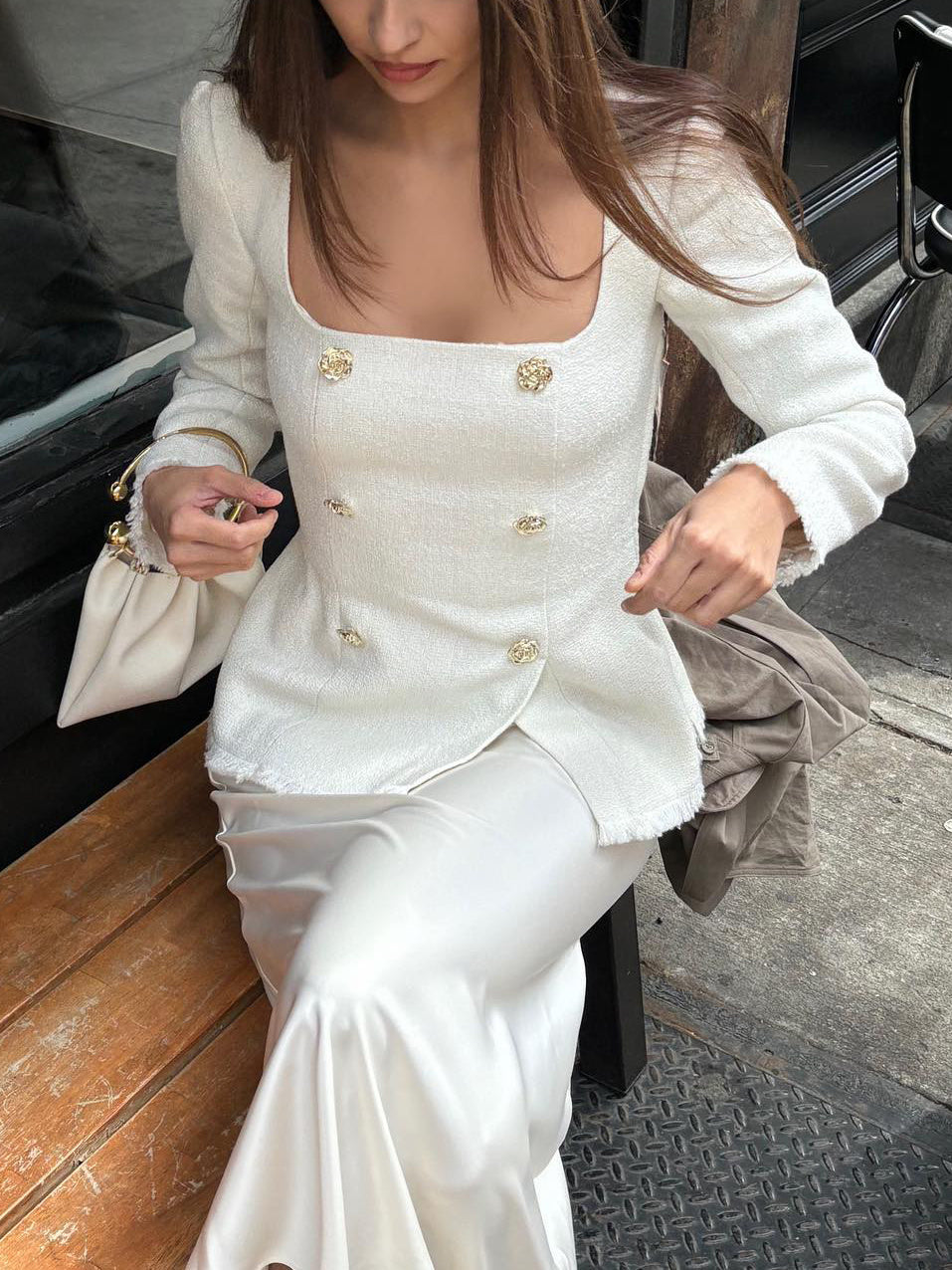 Blazer Femme Col Carré Taille Marquée Manches Longues