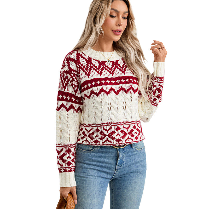 Pull Femme Jacquard Rétro Tricoté Loose Pullover