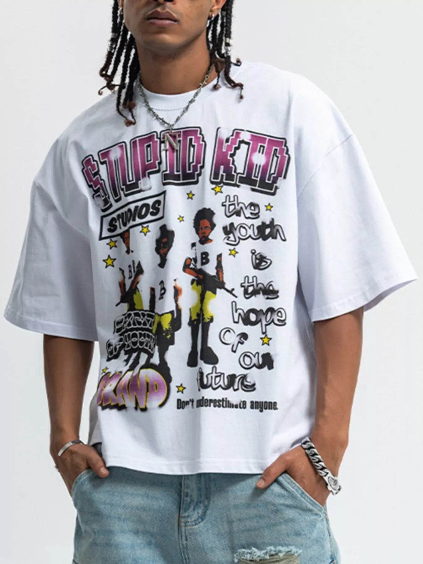 T-shirt homme graphique à col rond et manches courtes avec un design coloré et accrocheur