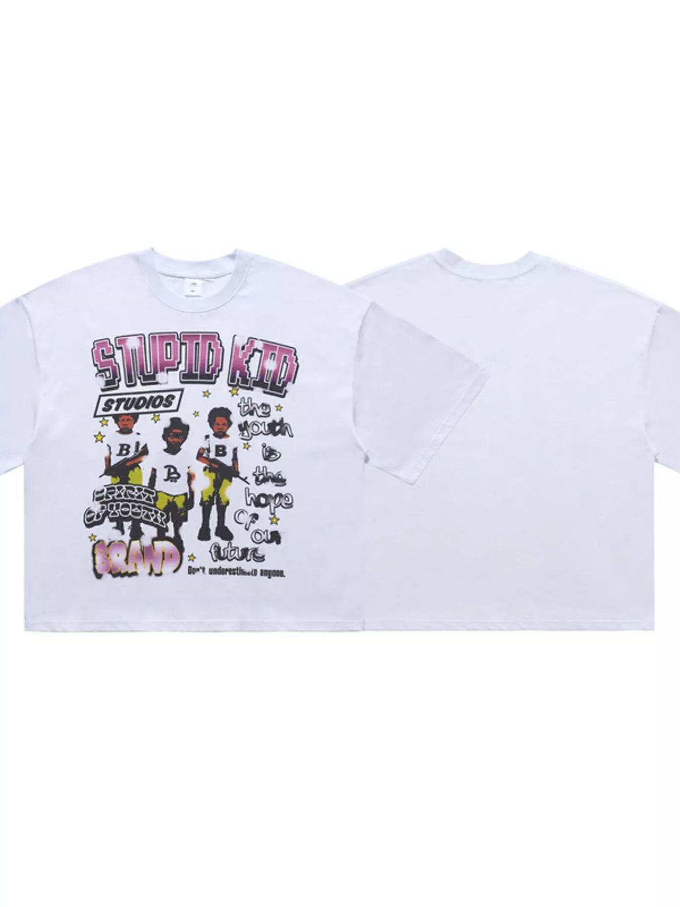 T-shirt homme graphique à col rond, manches courtes avec design coloré et original de Stupid Kid