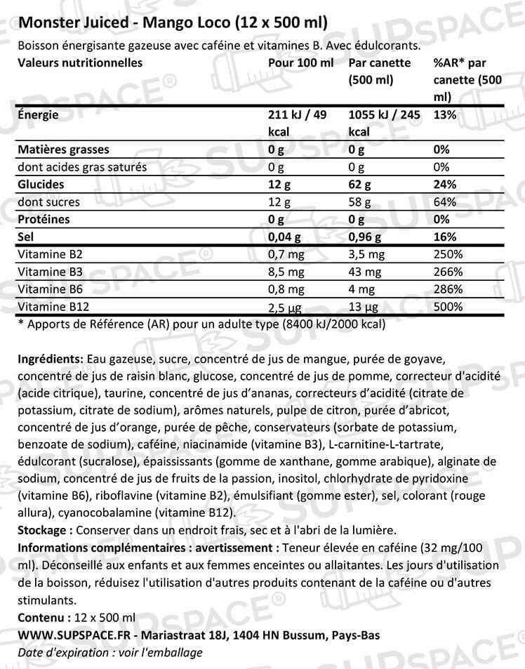 Monster Energy Juiced Mango Loco (12 x 500 ml) et à l'unité - Legeekshop