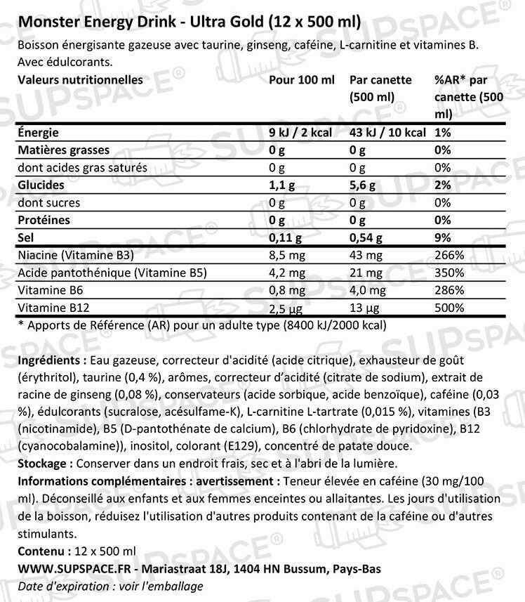 Monster Energy Ultra Gold (12 x 500 ml) ou à l'unité - Legeekshop