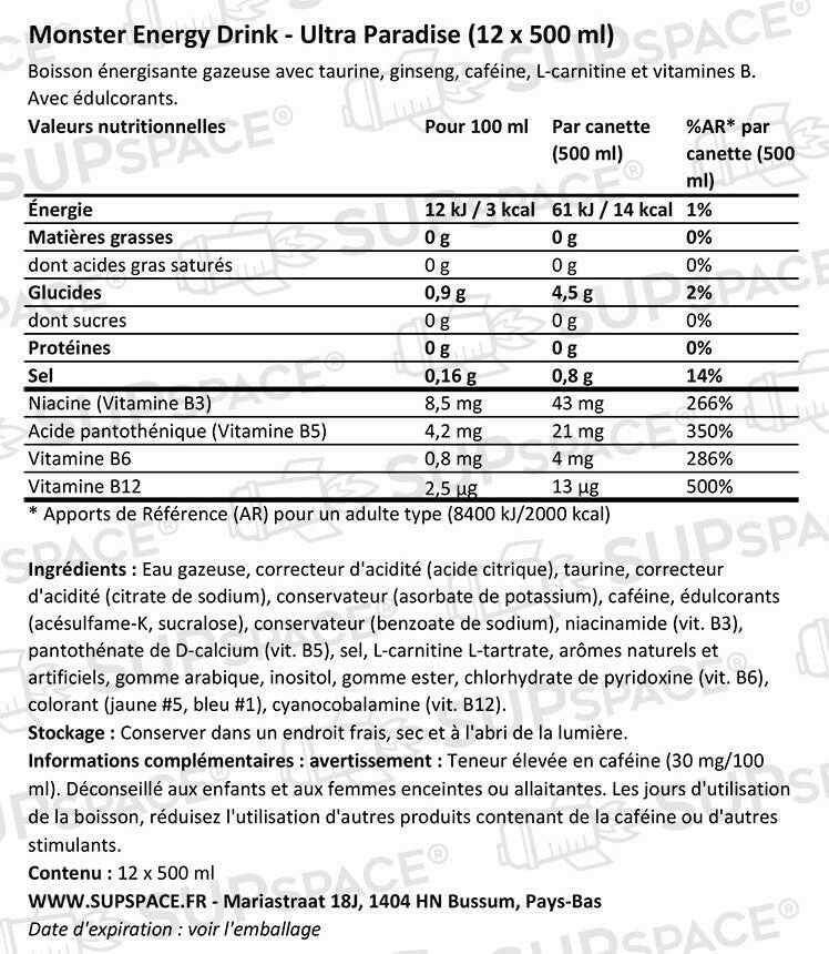 Monster Energy Ultra Paradise (12 x 500 ml) ou à l'unité - Legeekshop
