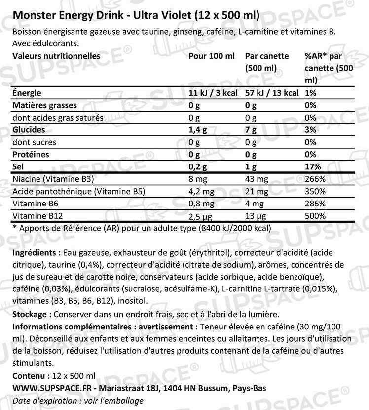 Monster Energy Ultra Violet (12 x 500 ml) ou à l'unité - Legeekshop