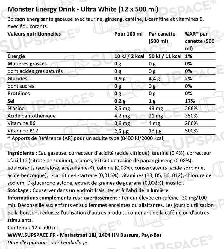 Monster Energy Ultra White (12 x 500 ml) ou à l'unité - Legeekshop