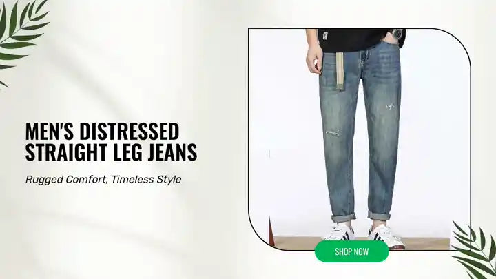Men's Distressed Straight Leg Jeans by@Outfy