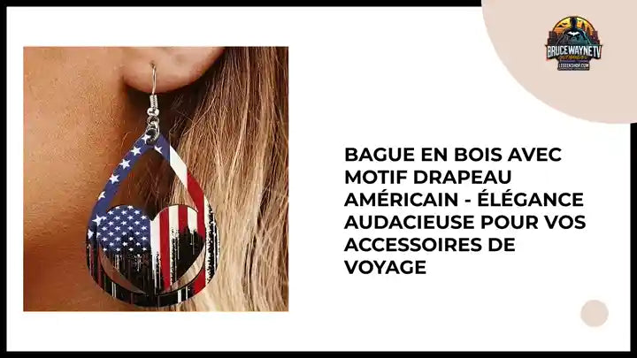 Bague en bois avec motif drapeau américain - Élégance audacieuse pour vos accessoires de voyage by@Outfy