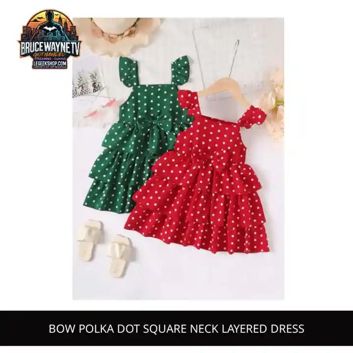 Bow Polka Dot Square Neck Layered Dress by@Outfy