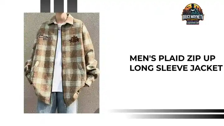 Men's Plaid Zip Up Long Sleeve Jacket by@Outfy