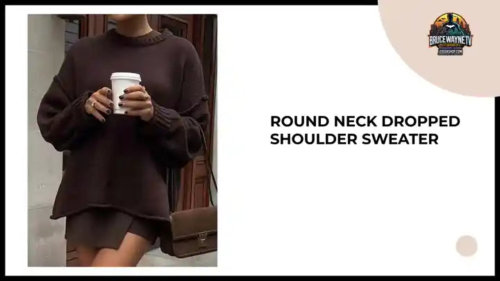 Round Neck Dropped Shoulder Sweater by@Outfy