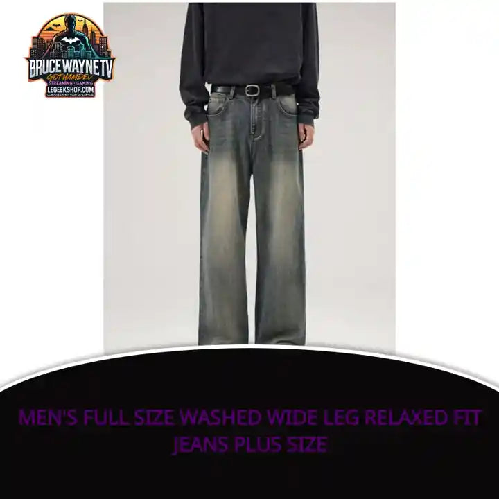 Men's Full Size Washed Wide Leg Relaxed Fit Jeans Plus Size by@Outfy