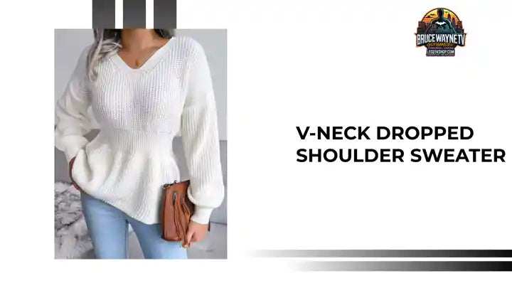 V-Neck Dropped Shoulder Sweater by@Outfy