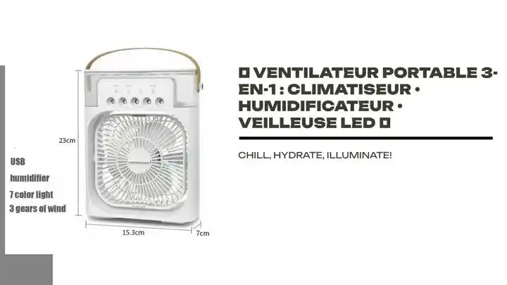 🎐 VENTILATEUR PORTABLE 3-EN-1 : Climatiseur • Humidificateur • Veilleuse LED 🎐 by@Outfy