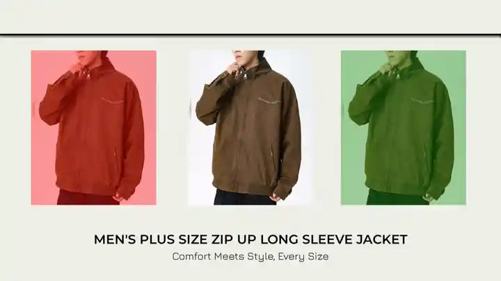 Men's Plus Size Zip Up Long Sleeve Jacket by@Outfy