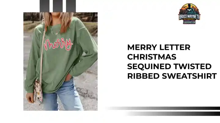 Merry Letter Christmas Sequined Twisted Ribbed Sweatshirt by@Outfy