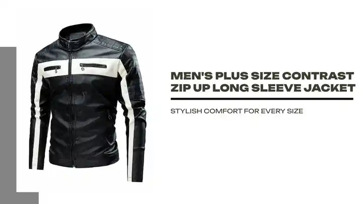 Men's Plus Size Contrast Zip Up Long Sleeve Jacket by@Outfy