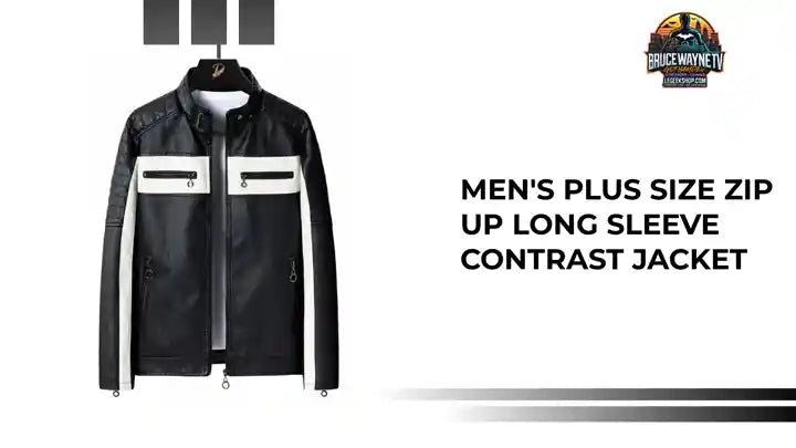 Men's Plus Size Zip Up Long Sleeve Contrast Jacket by@Outfy