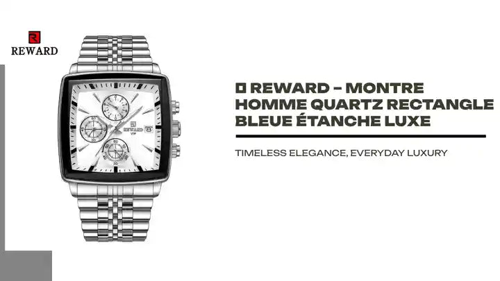 🕶️ REWARD – Montre Homme Quartz Rectangle Bleue Étanche Luxe by@Outfy