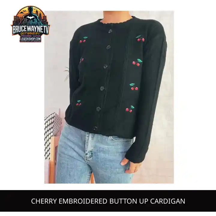 Cherry Embroidered Button Up Cardigan by@Outfy