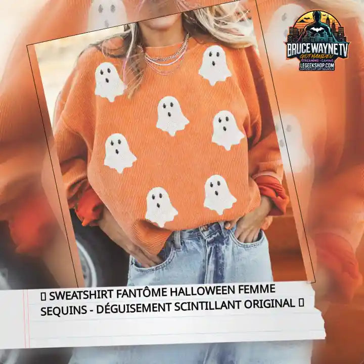 👻 Sweatshirt Fantôme Halloween Femme Sequins - Déguisement Scintillant Original 👻 by@Outfy