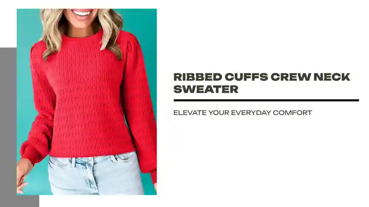 Ribbed Cuffs Crew Neck Sweater by@Outfy