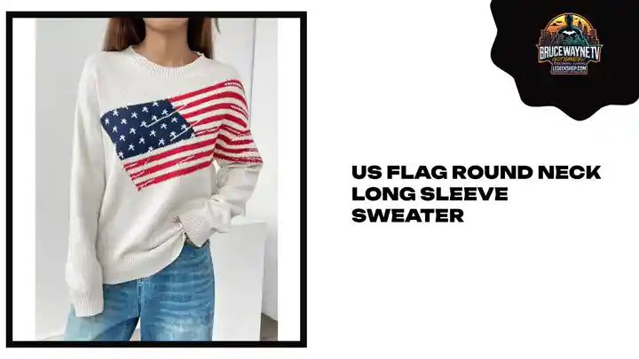 US Flag Round Neck Long Sleeve Sweater by@Outfy