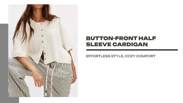 Button-Front Half Sleeve Cardigan by@Outfy