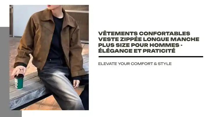 Vêtements Confortables Veste Zippée Longue Manche Plus Size pour Hommes - Élégance et Praticité by@Outfy