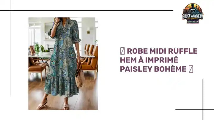 👗 Robe midi ruffle hem à imprimé paisley bohème 👗 by@Outfy