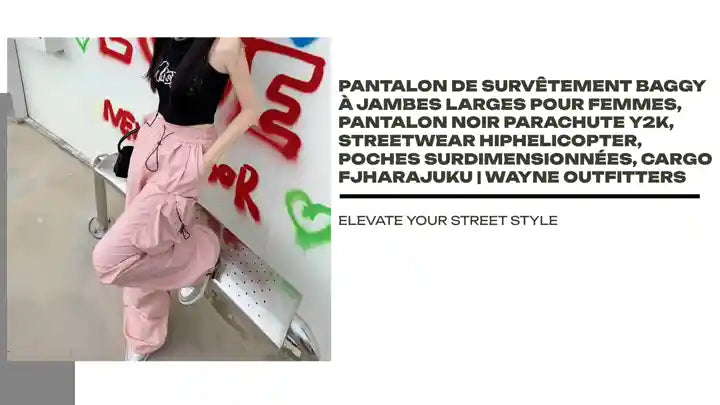 Pantalon de survêtement baggy à jambes larges pour femmes, pantalon noir parachute Y2K, Streetwear Hiphelicopter, poches surdimensionnées, Cargo FjHarajuku | Wayne Outfitters by@Outfy