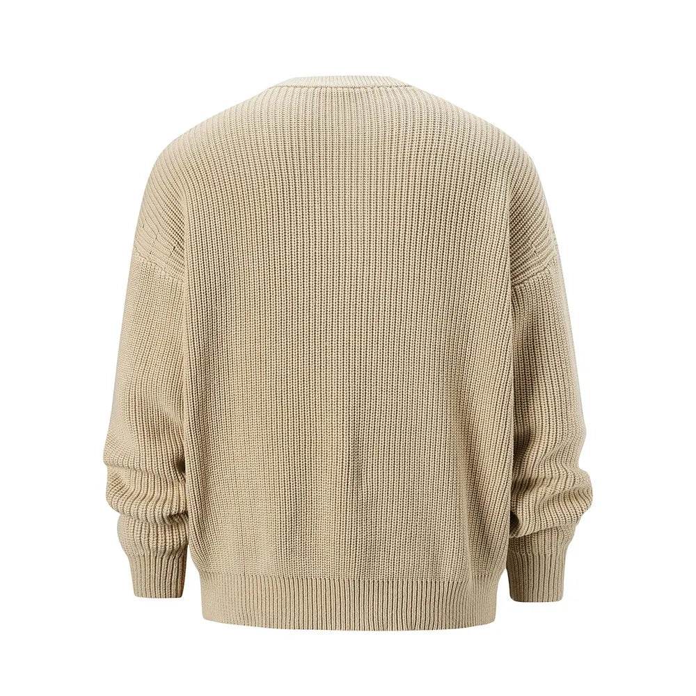 Pull col rond laine haut de gamme beige avec un dos texturé et manches longues