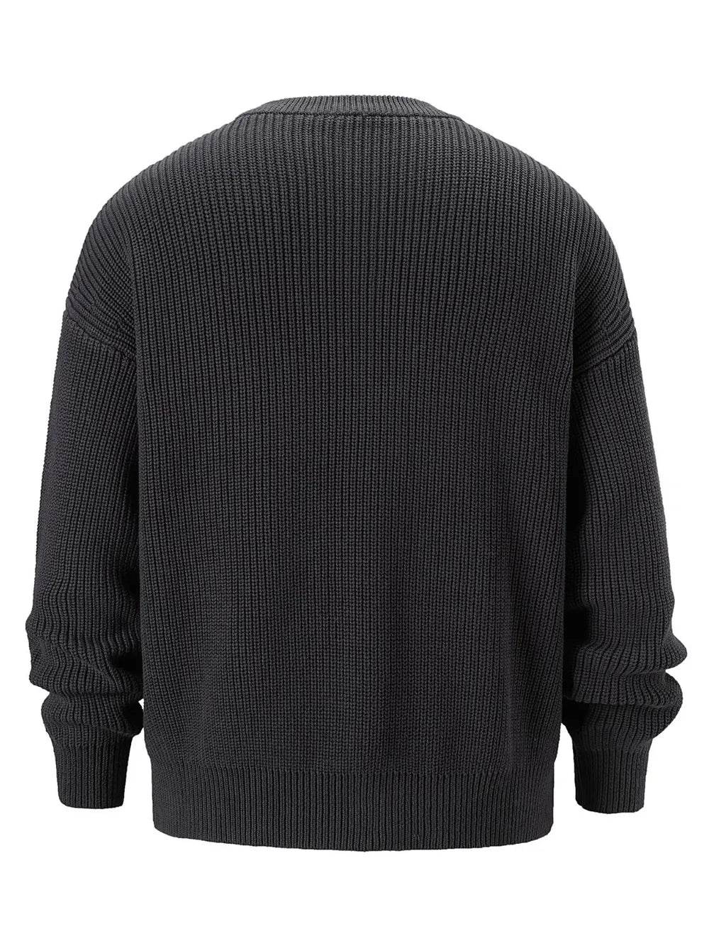 Pull col rond laine haut de gamme en noir avec un tricot côtelé et des manches longues