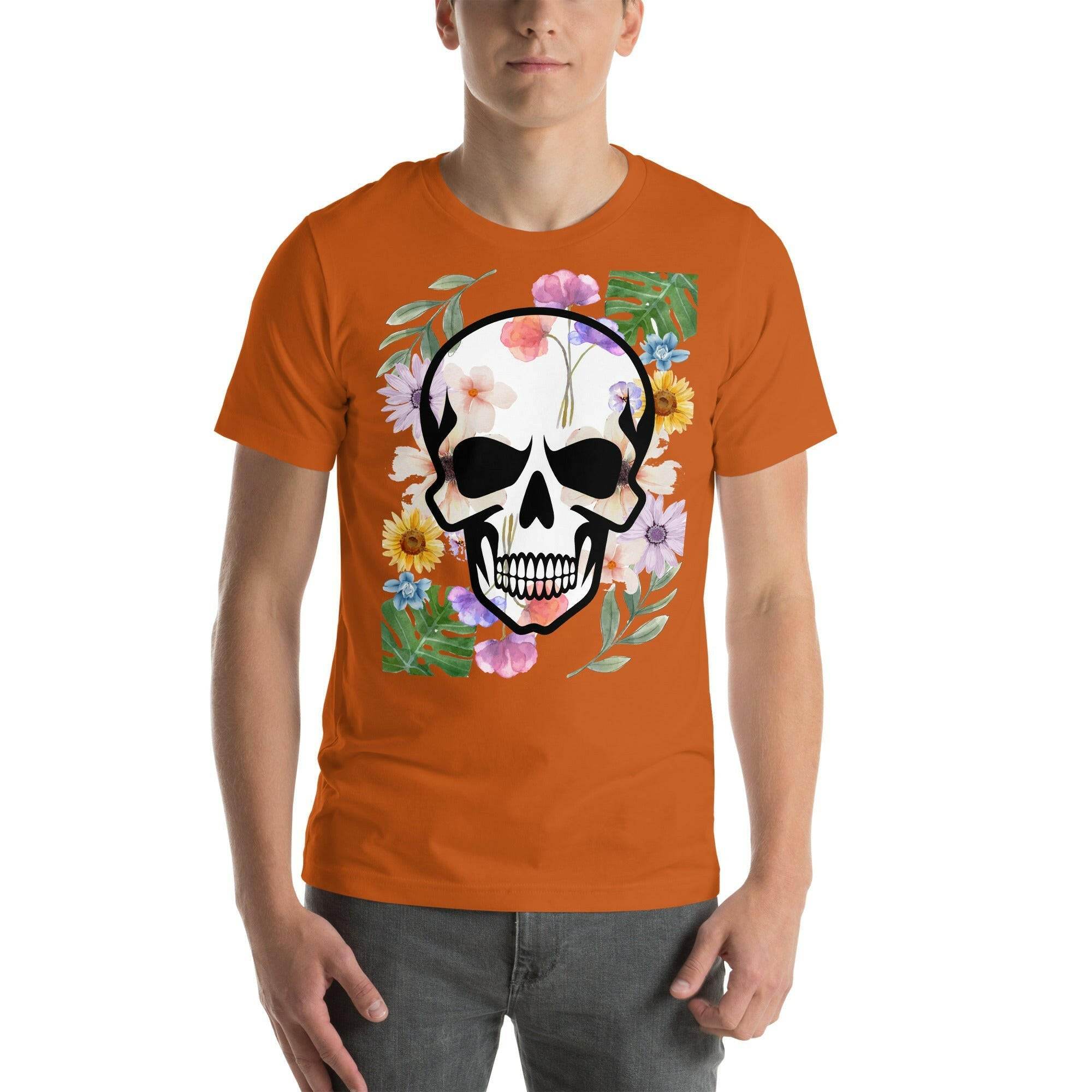 T-shirt Unisexe à Imprimé Crâne et Fleurs - Mode Estivale | Wayne Outfitters - Legeekshop