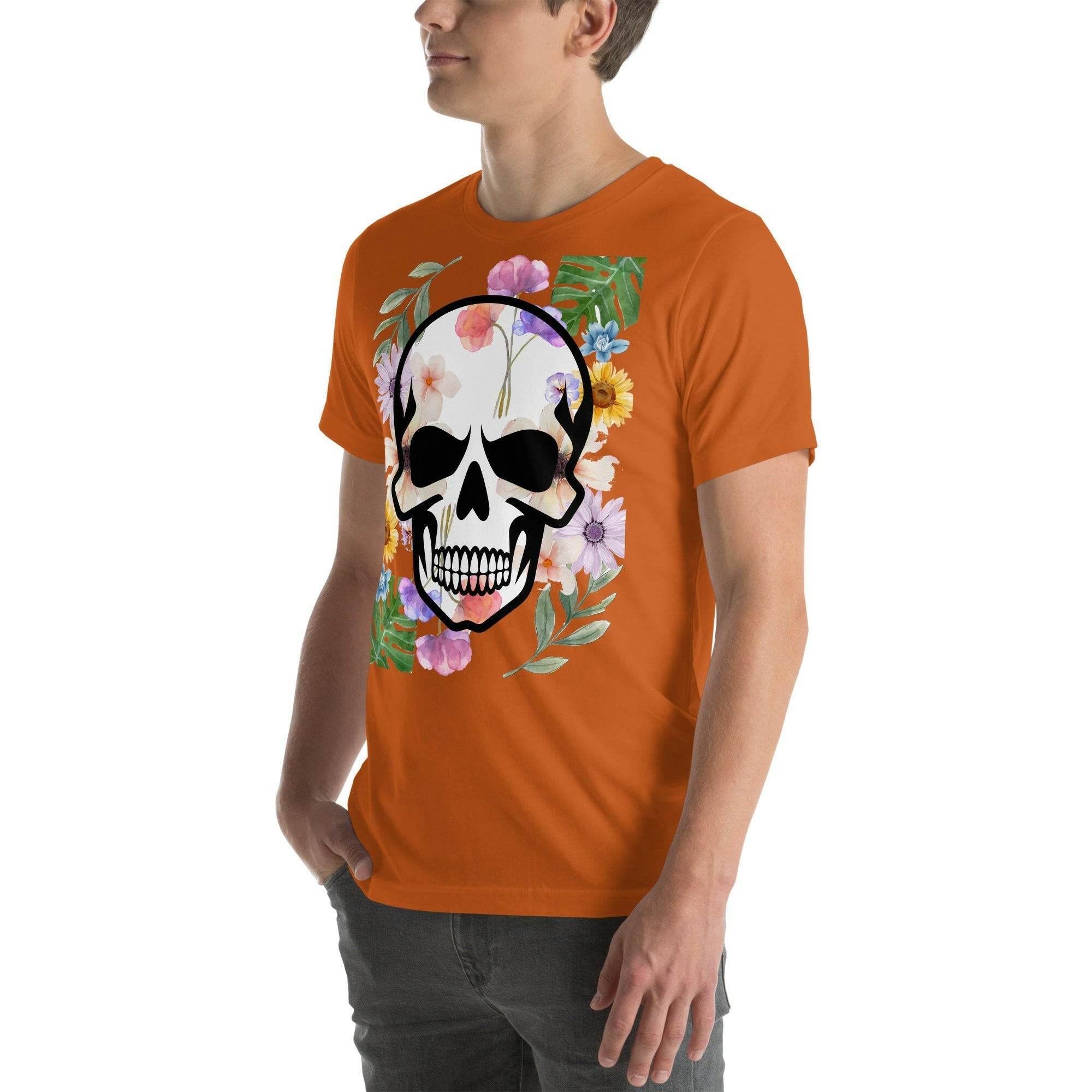 T-shirt Unisexe à Imprimé Crâne et Fleurs - Mode Estivale | Wayne Outfitters - Legeekshop