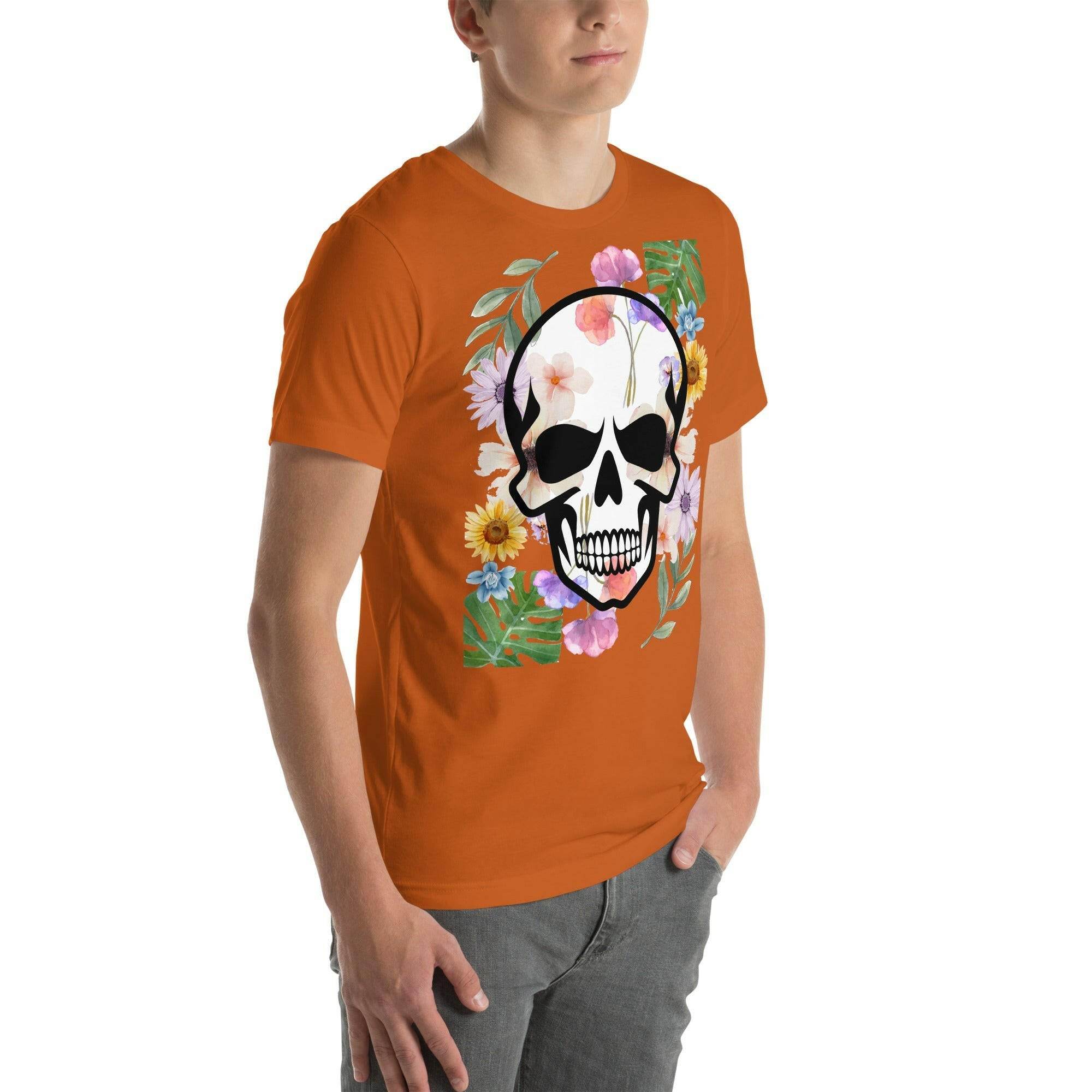 T-shirt Unisexe à Imprimé Crâne et Fleurs - Mode Estivale | Wayne Outfitters - Legeekshop