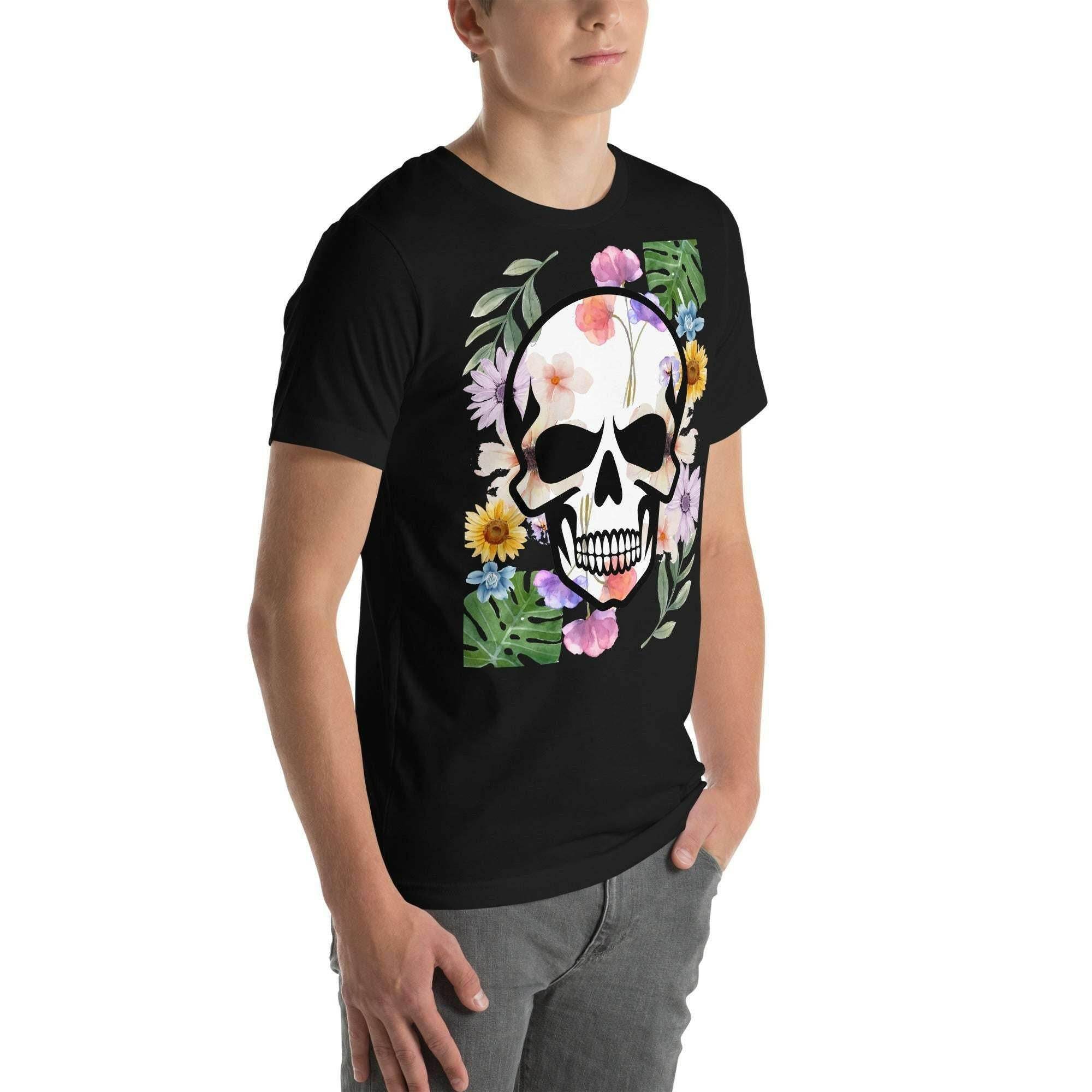 T-shirt Unisexe à Imprimé Crâne et Fleurs - Mode Estivale | Wayne Outfitters - Legeekshop