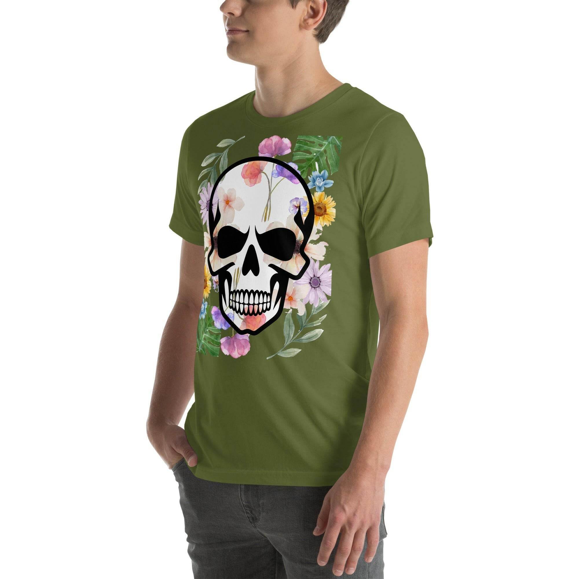 T-shirt Unisexe à Imprimé Crâne et Fleurs - Mode Estivale | Wayne Outfitters - Legeekshop