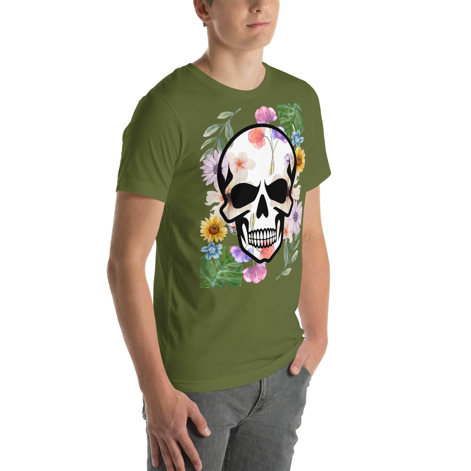 T-shirt Unisexe à Imprimé Crâne et Fleurs - Mode Estivale | Wayne Outfitters - Legeekshop