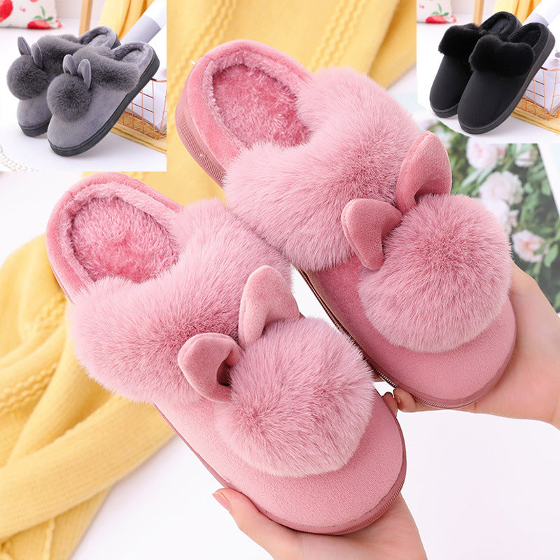 Chaussons Maison Oreilles Lapin Pompons Peluche Coton