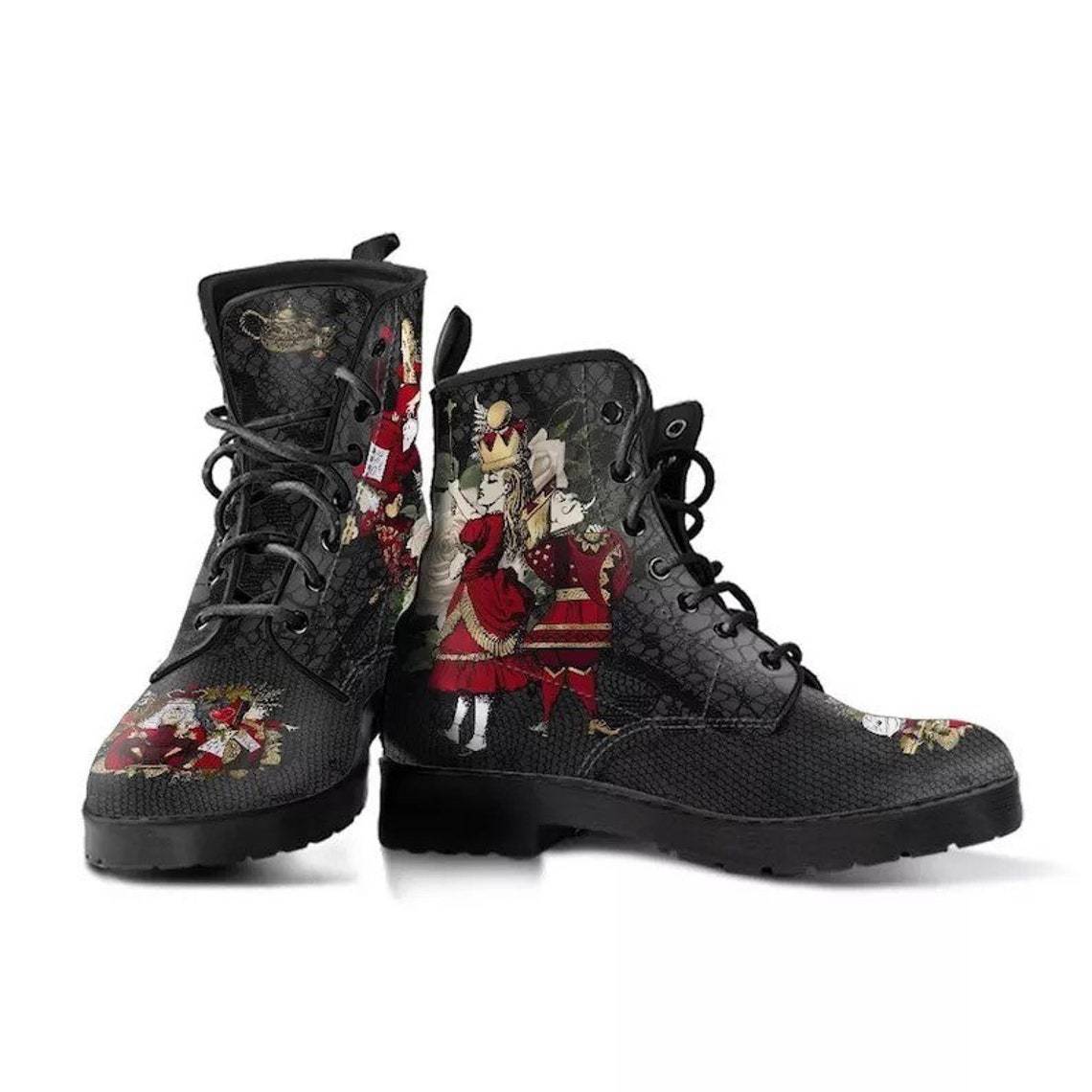 Bottes Combat Gothiques Cuir Vegan Imprimé Punk Martin
